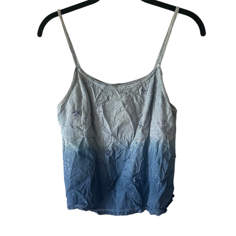 Blue and white ombre cropped tank top with a boho vibe beaded and embroidered